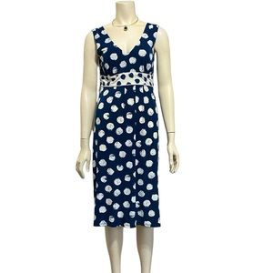 MERONA Navy Blue White Abstract Polka Dot Sleeveless Dress M